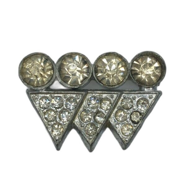 Jewelry - Vintage Antique Art Deco Small Silver and Rhinestone Brooch